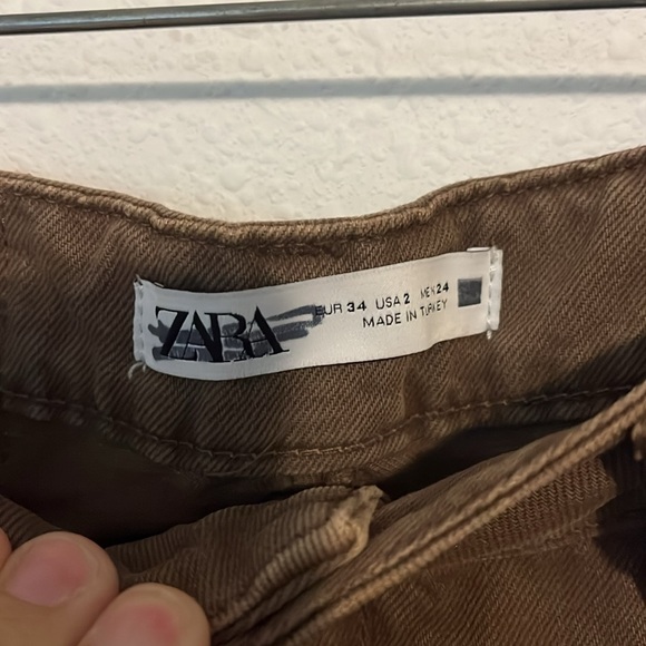 ZARA Brown Denim High Waist Bermuda Shorts - Picture 2 of 3